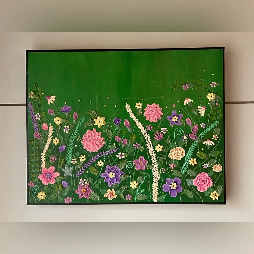 Original Textured Floral Garden Painting – Mixed Media on Canvas - Picture 1 of 4